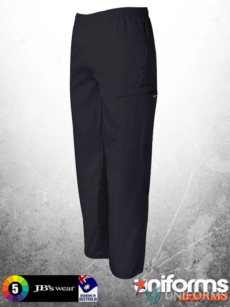 Black unisex scrub pants with fully elasticated waist for all-day comfort