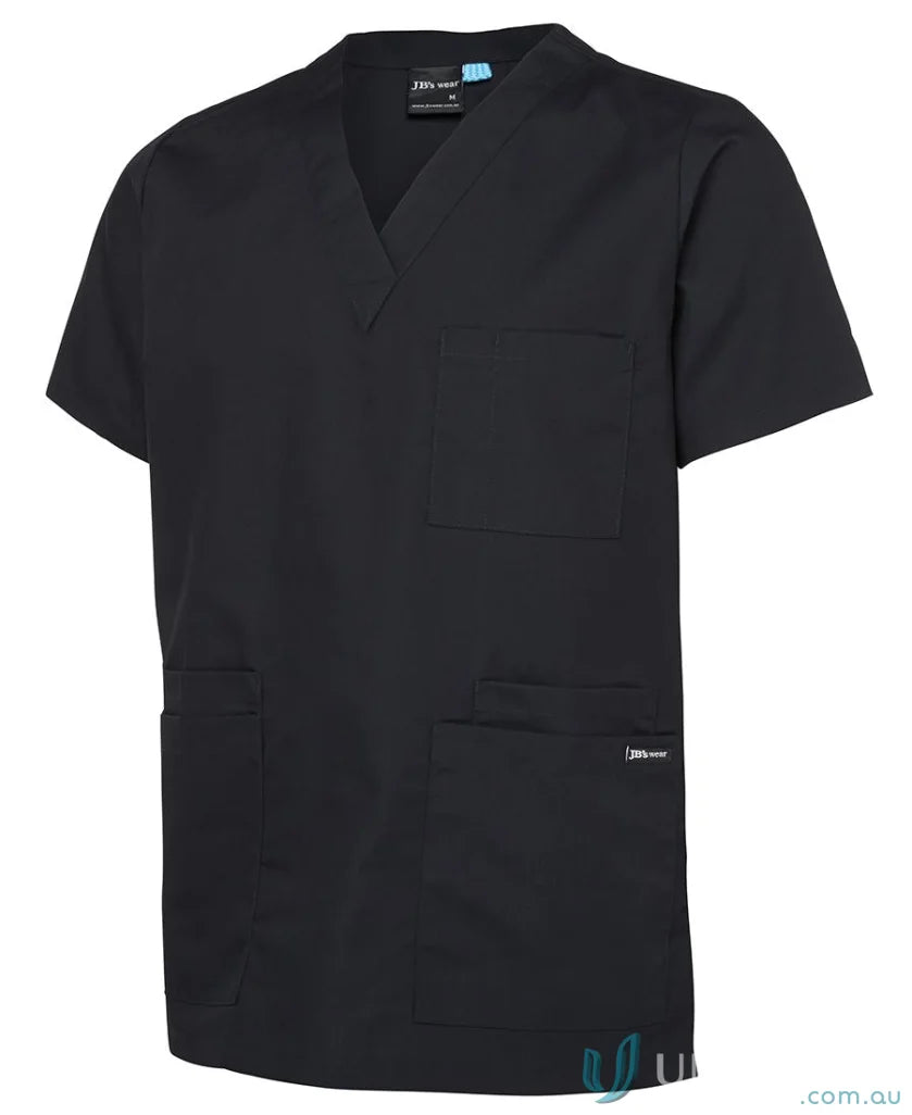 Black JB’s Unisex Scrubs Top with classic fit and chest pocket for work comfort