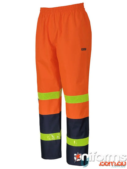 Orange and navy blue high-visibility work pants with reflective stripes for outdoor work uniforms