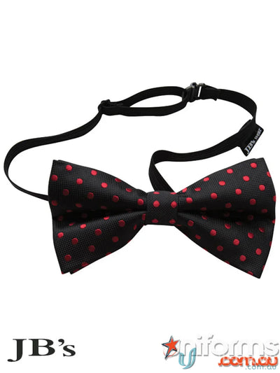 Black bow tie with red polka dots for stylish uniforms and workwear by JBs Waiting