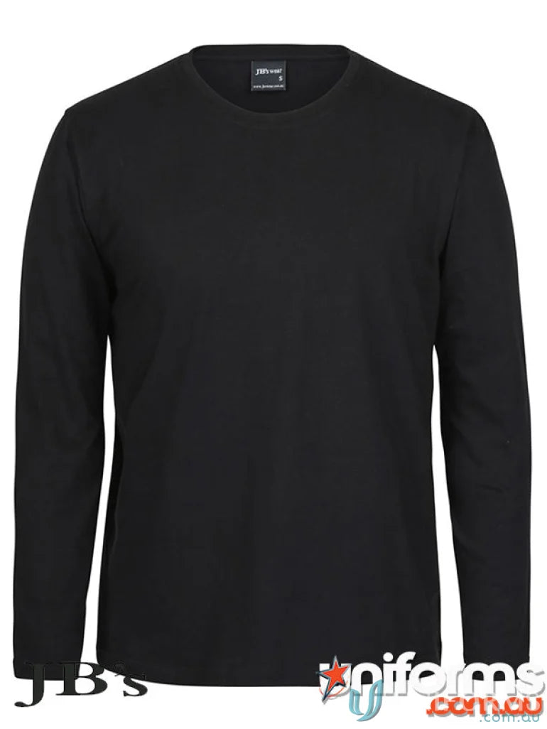 JB’s Wear Adult black long-sleeve cuff tee with UPF protection and crew neck