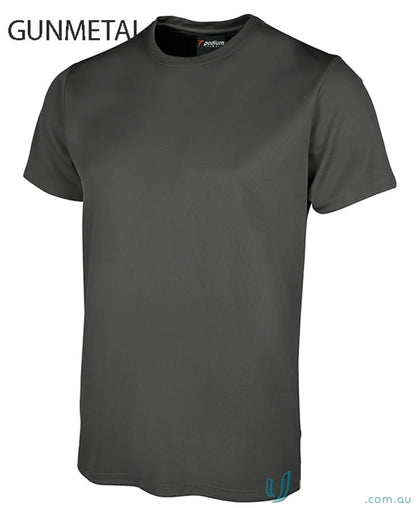 Gunmetal-colored JB’S Wear Podium Poly Tee for kids with sun protection