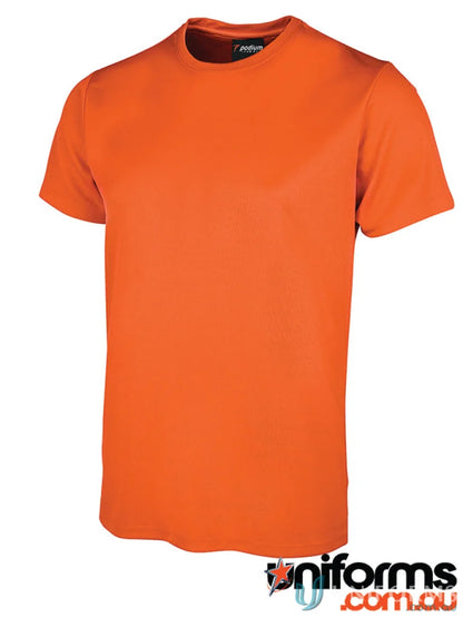Orange short-sleeved JB’s Wear Podium Poly Tee for kids with sun protection
