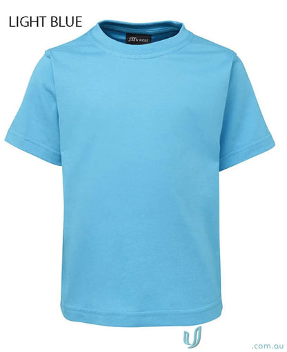 Light blue short-sleeved kids tee from 1kt JB’s Wear with classic fit