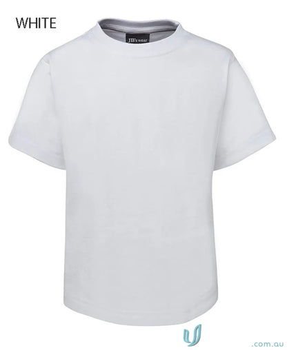 White short-sleeved kids tee from 1KT JB’s Wear with classic fit for comfortable wear