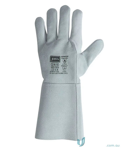 Light gray leather welder glove with extended cuff from JB’s Welder Glove 6 pack