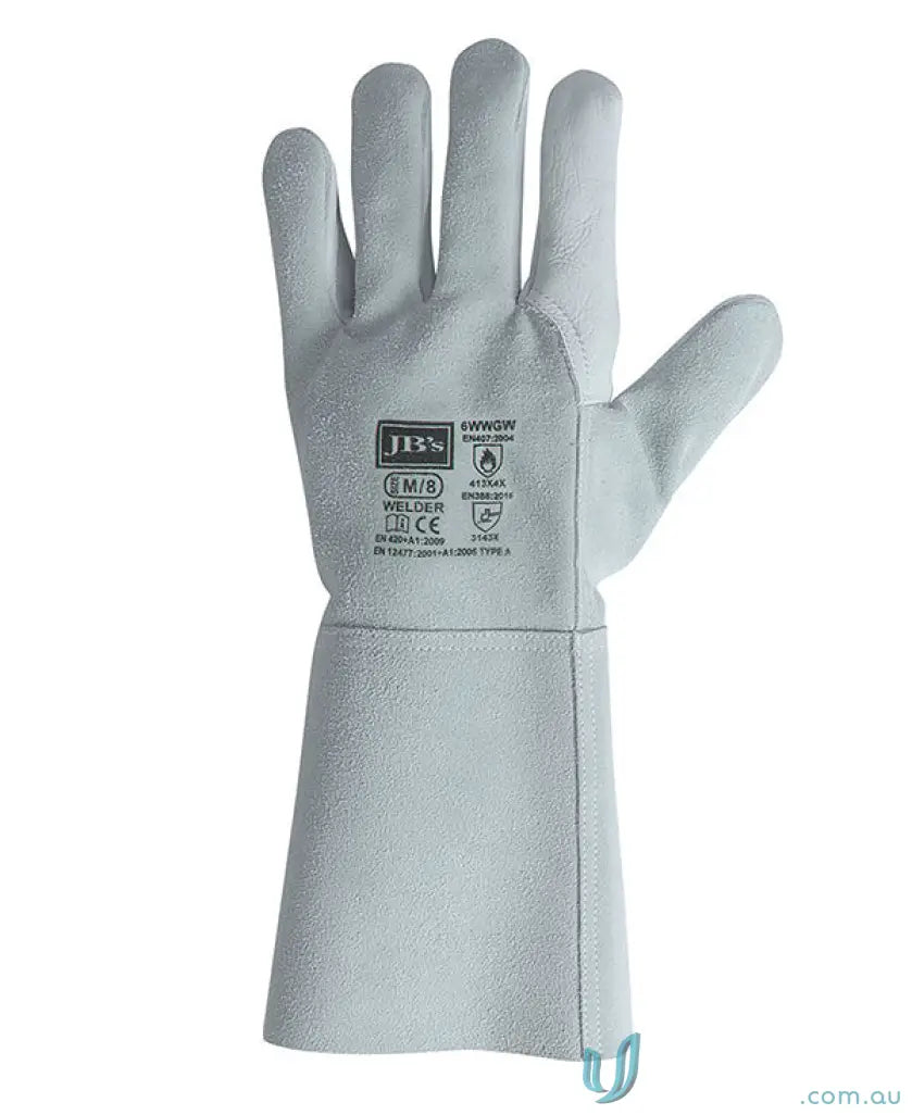 Light gray leather welder glove with extended cuff from JB’s Welder Glove 6 pack