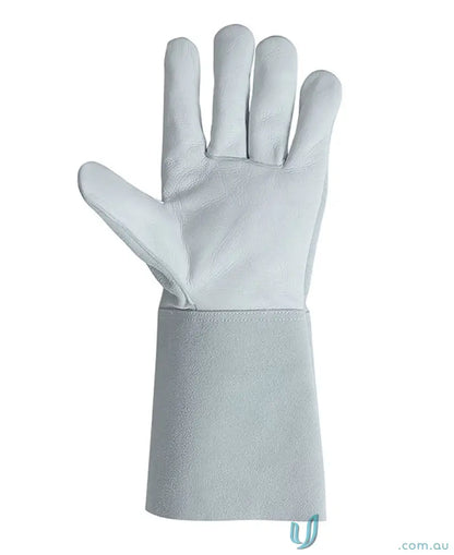 Light gray leather welder glove with extended cuff from JB’s Welder Glove 6 pack
