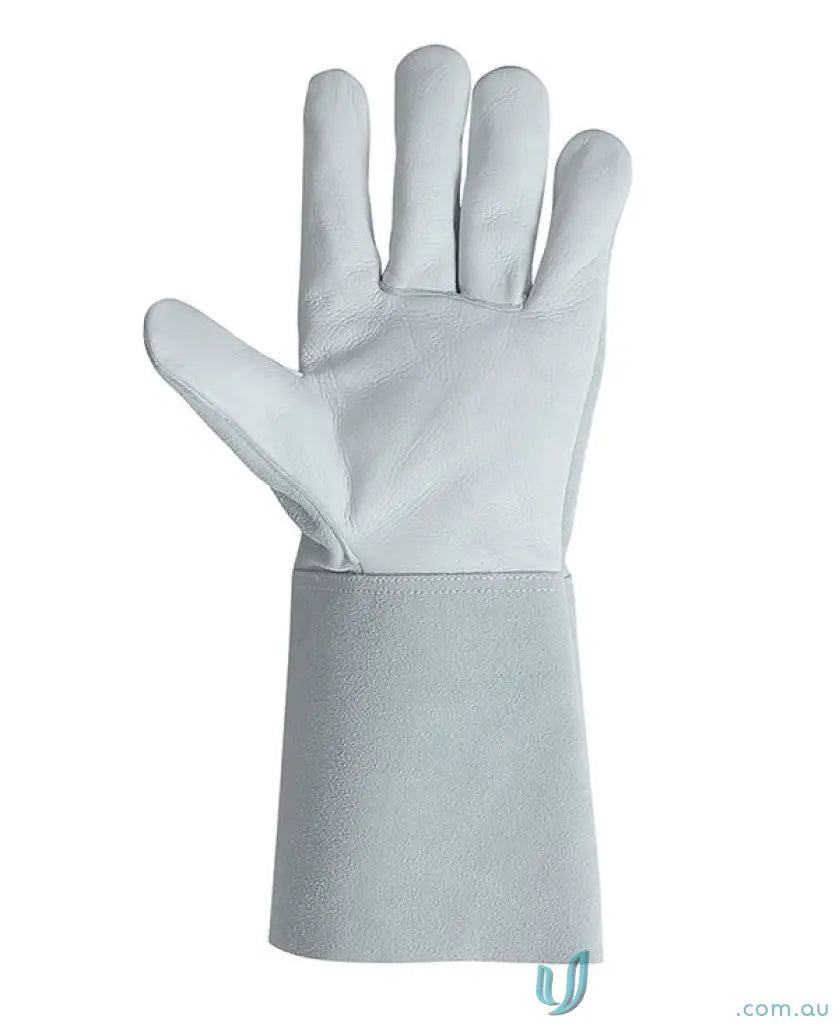 Light gray leather welder glove with extended cuff from JB’s Welder Glove 6 pack