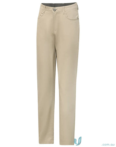 Beige jean style flexi chino pants with jacquard weave for casual comfort