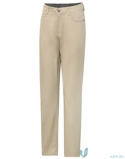 Beige jean style flexi chino pants with jacquard weave for casual comfort