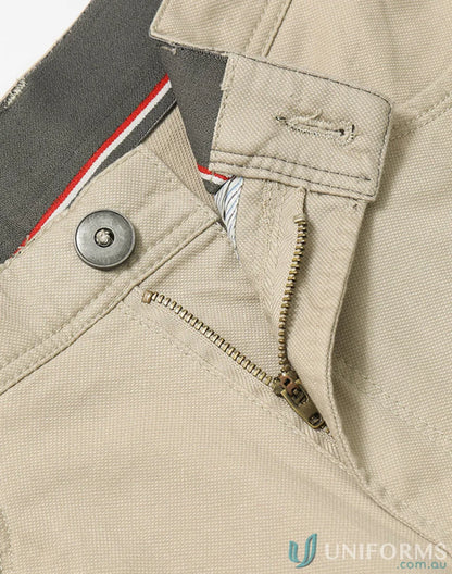 Beige Jean Style Flexi Chino Pants with zipper, button closure, jacquard weave design