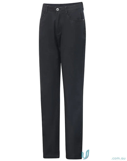 Black jean style flexi chino pants made with jacquard weave for casual comfort