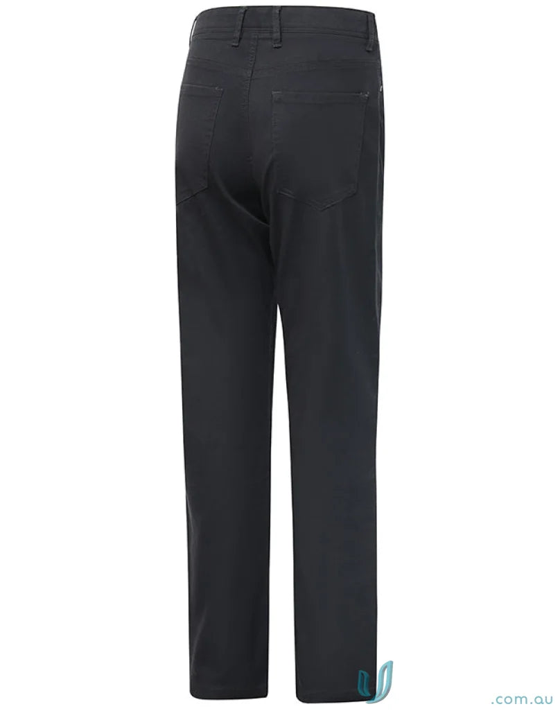 Black jean style flexi chino pants with jacquard weave for casual comfort