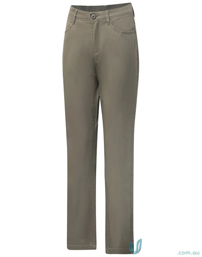 Khaki jean style flexi chino pants with jacquard weave for casual cool looks