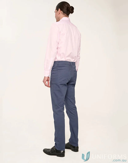 Man in pink shirt and blue Jean Style Flexi Chino Pants with jacquard weave