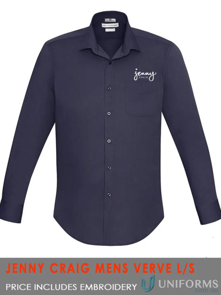 Navy long-sleeved button-down shirt from Jenny Craig workwear collection