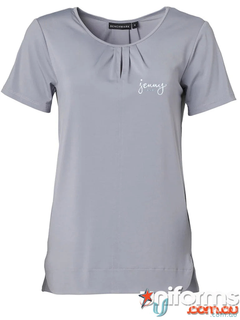 Gray short-sleeved blouse from Jenny Craig workwear collection, perfect for uniforms