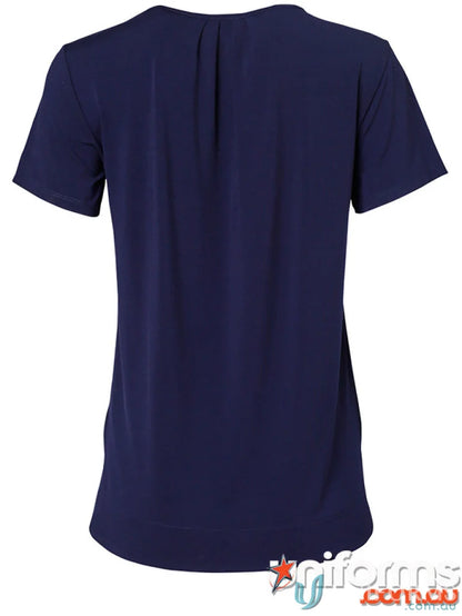 Navy blue short-sleeved work blouse from Jenny Craig EMB collection for uniforms and workwear