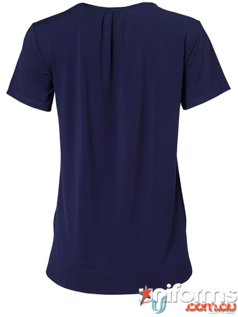 Navy blue short-sleeved work blouse from Jenny Craig EMB collection for uniforms and workwear