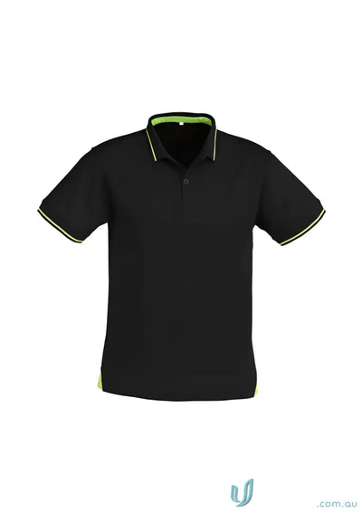 Jet Polo black polo shirt with neon green trim for Biz Collection Mens p226ms style