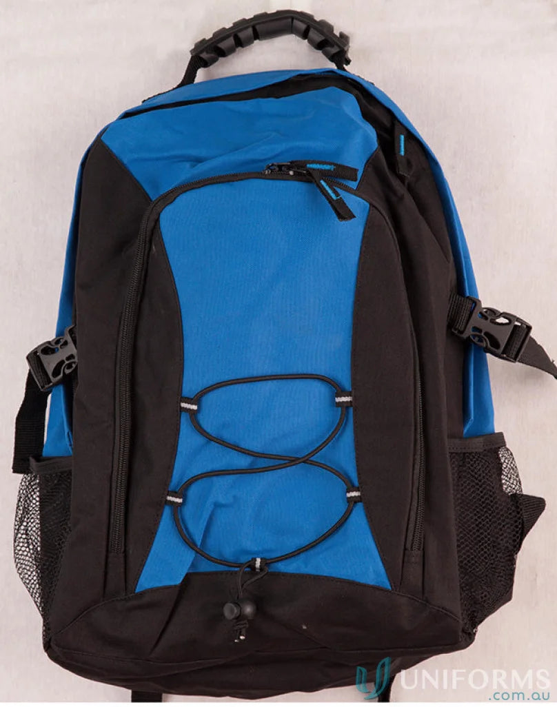 Blue and black JHS EMB Backpack with pvc backing, perfect for uniforms and workwear