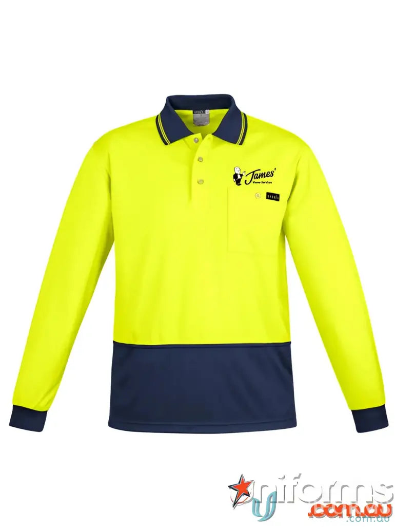 Long-sleeved two-tone high-visibility polo shirt in super soft cotton blend with color vibrancy