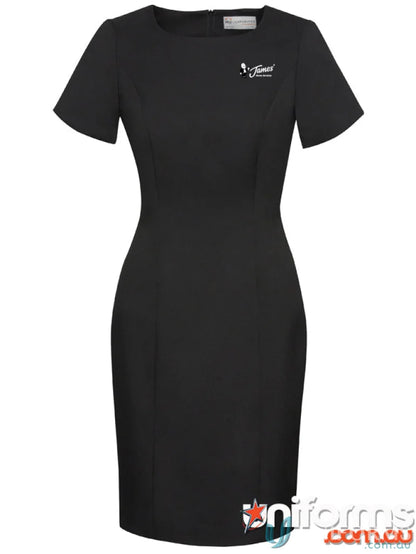 Black fitted sheath dress made with bamboo charcoal for a perfect fit work uniform look