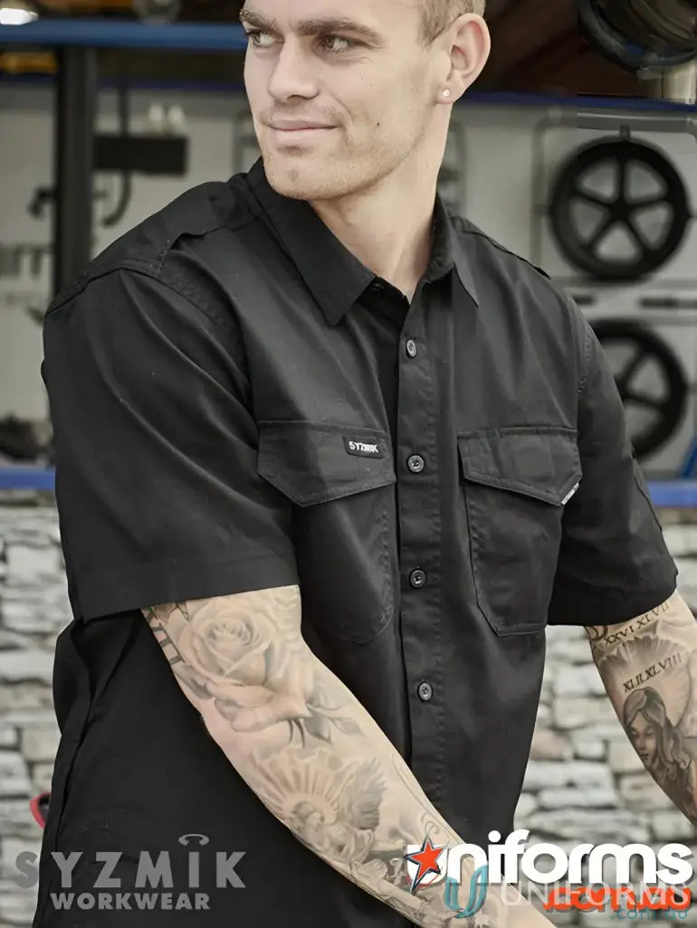Black Black Short-Sleeved Work Shirt from JHS EMB Cooling SS Workwear Collection