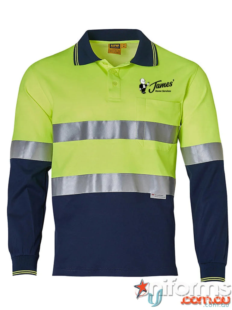 Long sleeve HiVis Polo shirt with high visibility tape for safety workwear