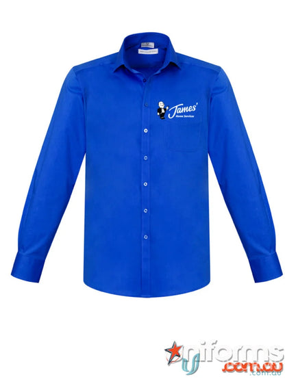 Blue long-sleeved button-down shirt ideal for work uniforms, classic fit s770ml