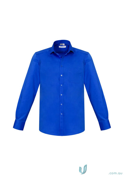 Blue long-sleeved dress shirt for work uniforms, JHS (EMB) Mens LS Shirt s770ml classic fit