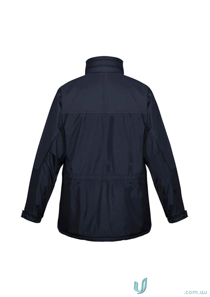Navy blue JHS EMB Unisex Jacket with adjustable drawstrings and storm flap for sporty look