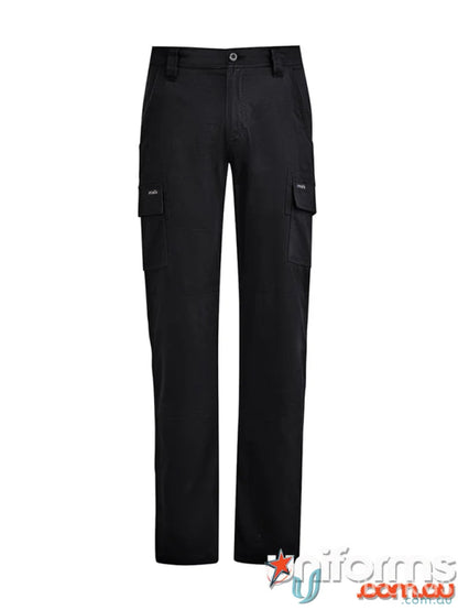 Black cargo pants made of cotton twill with hip pockets, perfect for uniforms