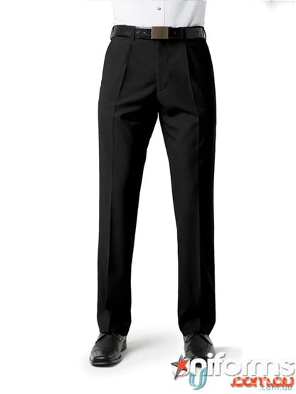 JHS Mens Pleat Front Pant black dress pants with belt, perfect for work uniforms