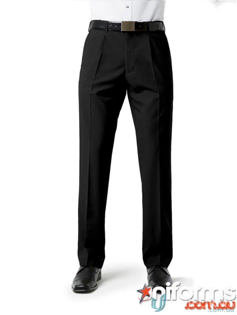 JHS Mens Pleat Front Pant black dress pants with belt, perfect for work uniforms
