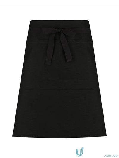 Jimmy Canvas Waist Apron in black with front pockets, tie waist, brass rivets, webbing ties