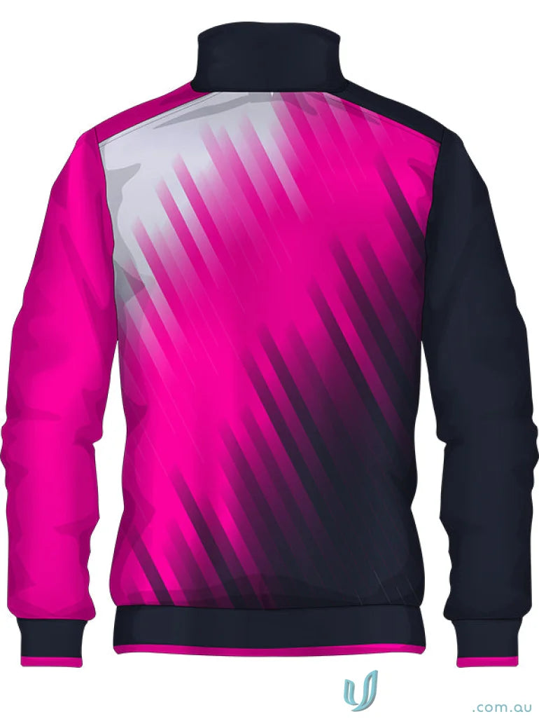 Pink and black athletic jacket from JK105 Custom Jacket made with sublimated sports fabric