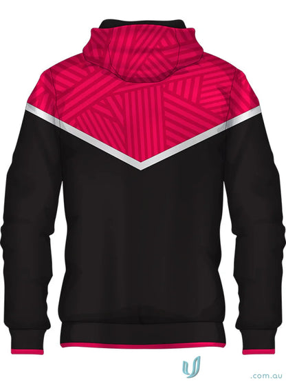 Black and pink hooded sweatshirt from JK109 Custom Jacket, perfect for custom made sublimated sports fabric