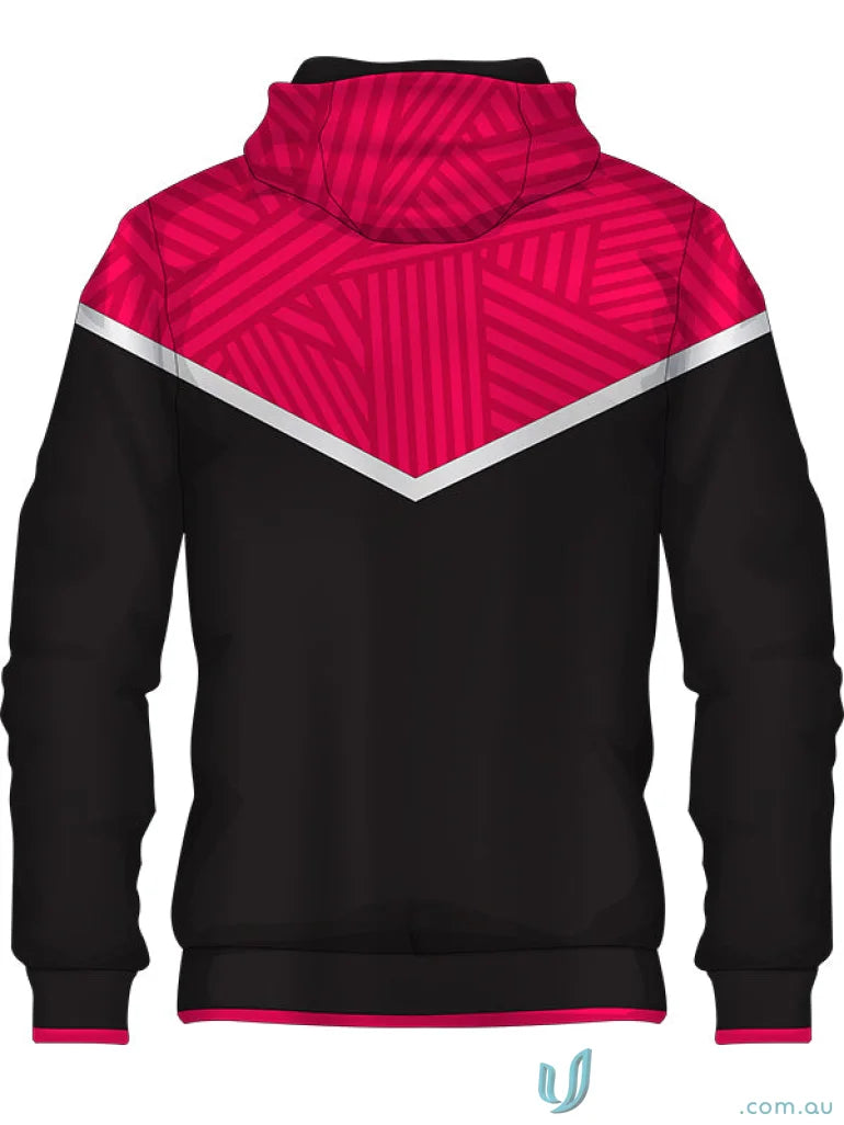 Black and pink hooded sweatshirt from JK109 Custom Jacket, perfect for custom made sublimated sports fabric