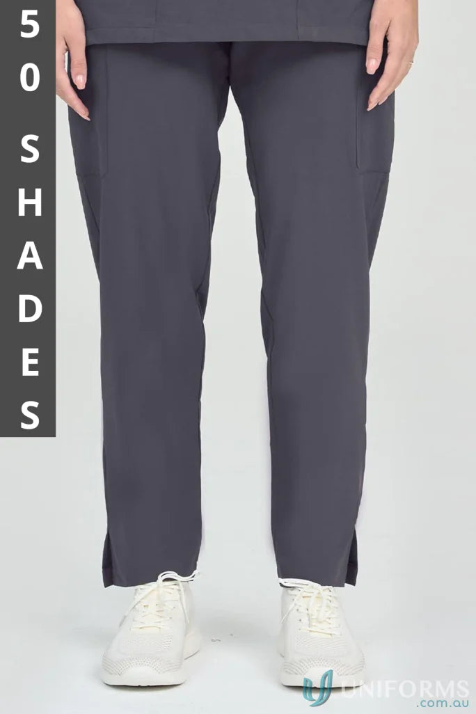 Gray Joey Scrub Pant with elastic bungee loop and secure zip for comfy fit