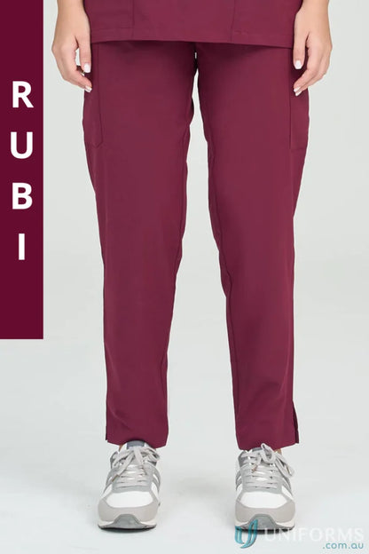 Maroon Joey Scrub Pant with elastic bungee loop and secure zip closure