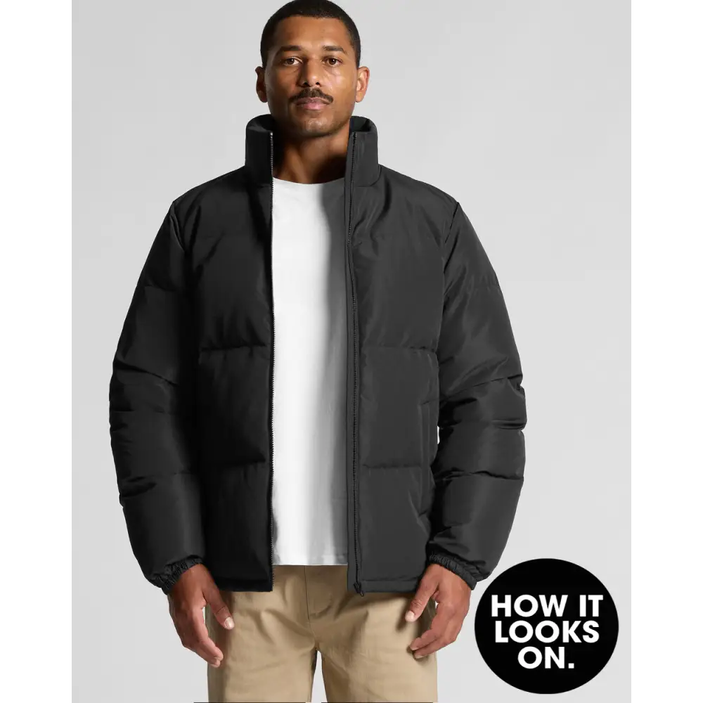 Black Josh Puffer Jacket with high collar and quilted design