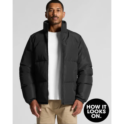 Black Josh Puffer Jacket with high collar and quilted design