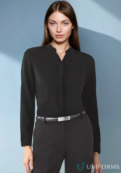 Juliette Long Sleeve Blouse for event planners, black long-sleeve blouse with matching pants