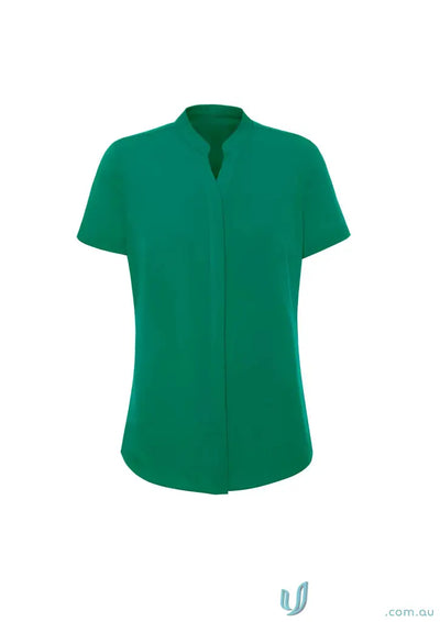 Green short-sleeved blouse with mandarin collar for Juliette SS Blouse RB977LS stylish uniforms