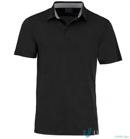 Kahve Polo black short-sleeved workwear shirt with cationic polyester and gray collar