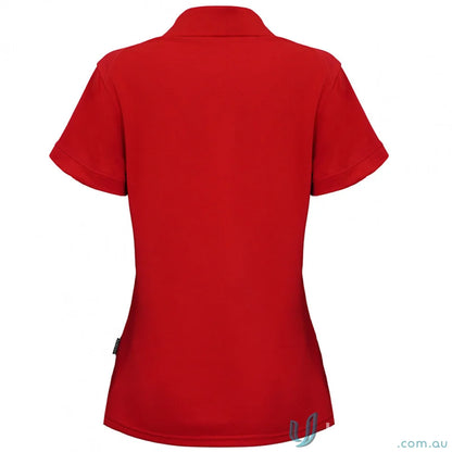Kahve Polo red fitted women’s short-sleeved workwear polo shirt made of cationic polyester