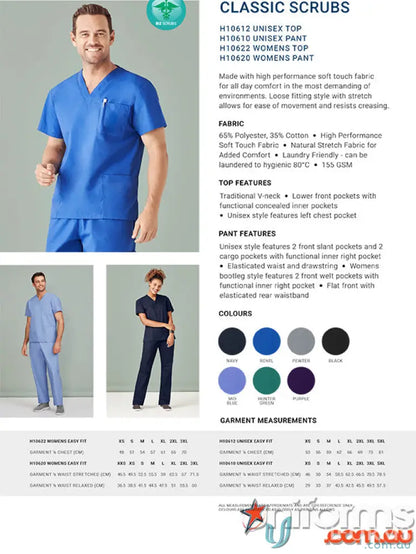 Classic unisex scrub top made of natural stretch fabric for staying comfortable all day