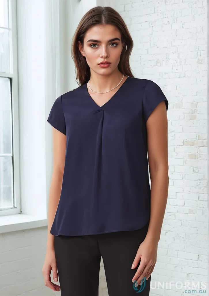 Kayla V-Neck Pleat Blouse - Blouse